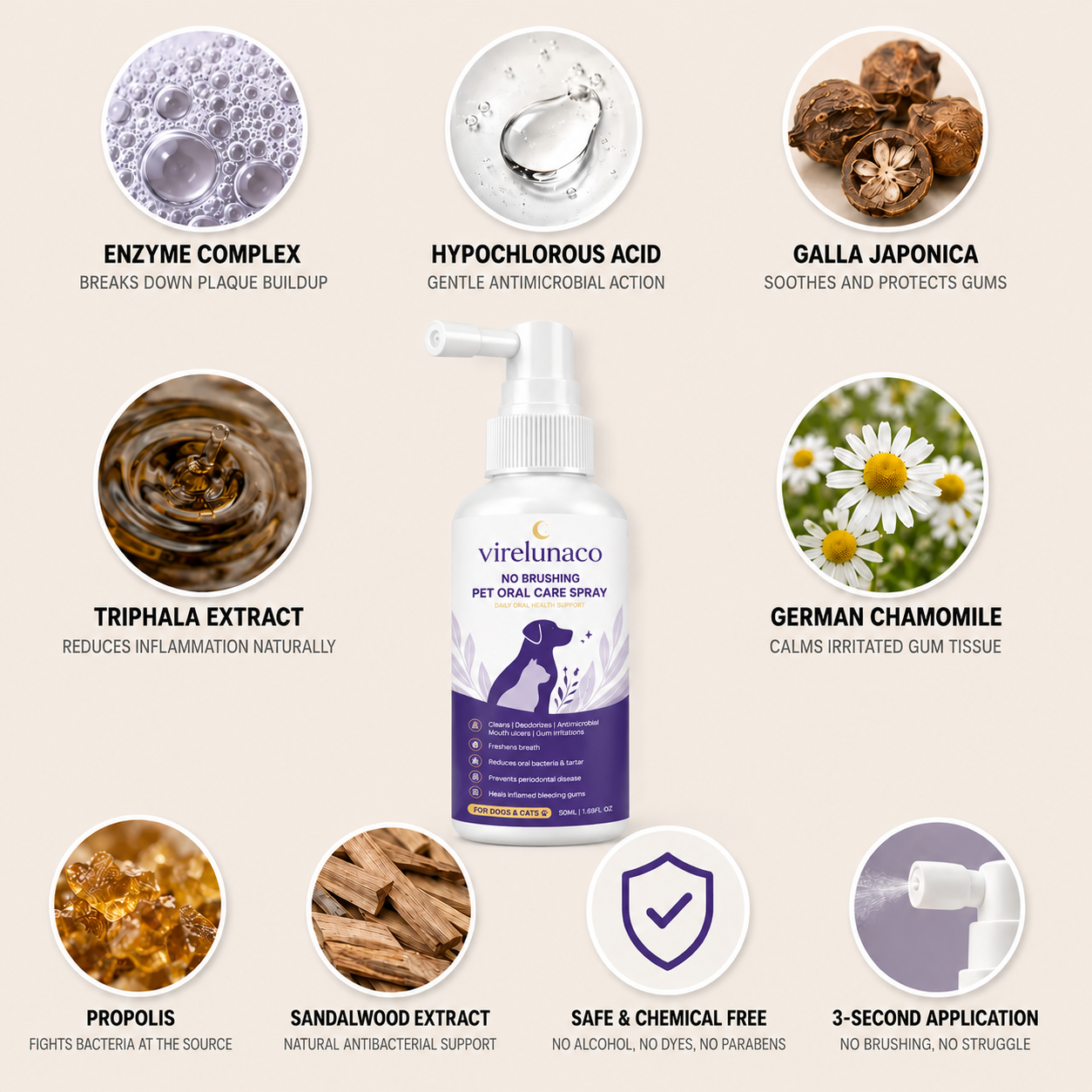 🔥Virelunaco Teeth Cleaning Spray with Oral Probiotics for Dogs & Cats